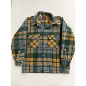 Vintage Johnson Woolen Mills Green Tartan Plaid Heavy Jacket Wool Shacket 42
